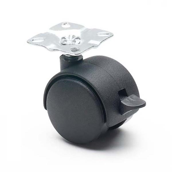 RUEDA NEGRA GIRATORIA DOBLE C/FRENO C/PLACA 40MM 37X37 REF.18H1646 (CASCOO)