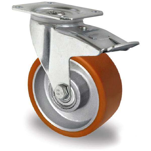 RUEDA FRENO GIRAT. POLIURETANO MARRON C/PLACA 80MM 180KG PREMIUM BAU5 REF.20C3399 (CASCOO)