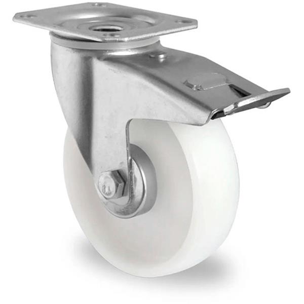 RUEDA FRENO GIRAT. POLIPRO.BLANCO C/PLACA 125MM 180KG BASIC P0P0 R1W REF.20B0009 (CASCOO)