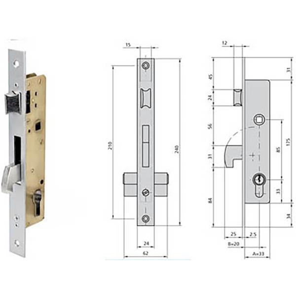 CERRADURA P/METAL GANCHO 190-28 H.NIQUEL 25MM ENT. L-13 C/CERRADERO S/CILINDRO (N05)