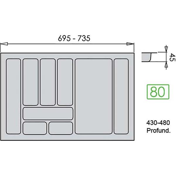 CUBERTERO ABS MODULO DE 800MM 4TH GRIS REF.20366 (NOBATECH)