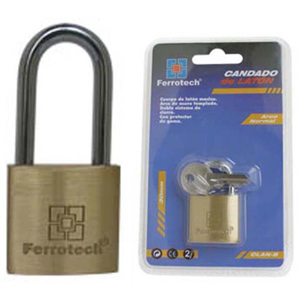 CANDADO ARCO LARGO 50MM LATON 2 LLAVES BLISTER (FERROTECH)