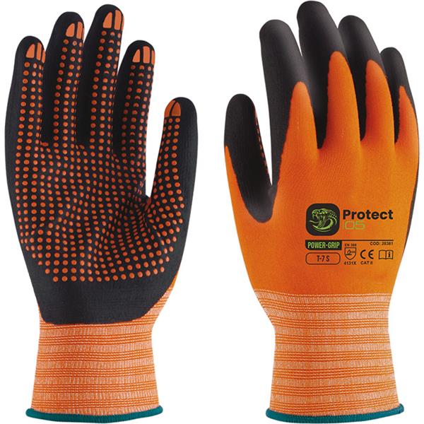 GUANTE POWER-GRIP DE NITRILO  T-7 (S) NEGRO-NARANJA (PROTECT-05)