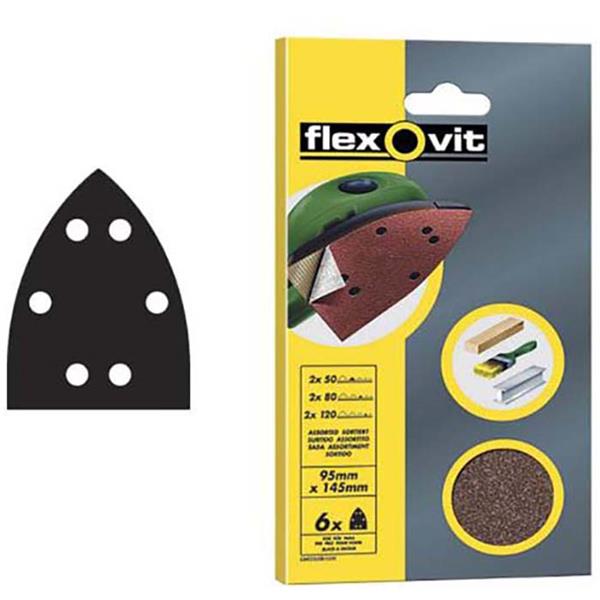LIJA TRIANGULOS MOUSE VEL.95X145 6 AGUJEROS G80 (6 UND) (FLEXOVIT)